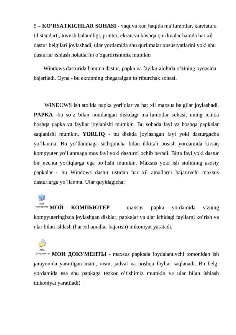 Windows operatsion tizimining ishchi stoli va uning menyulari 3