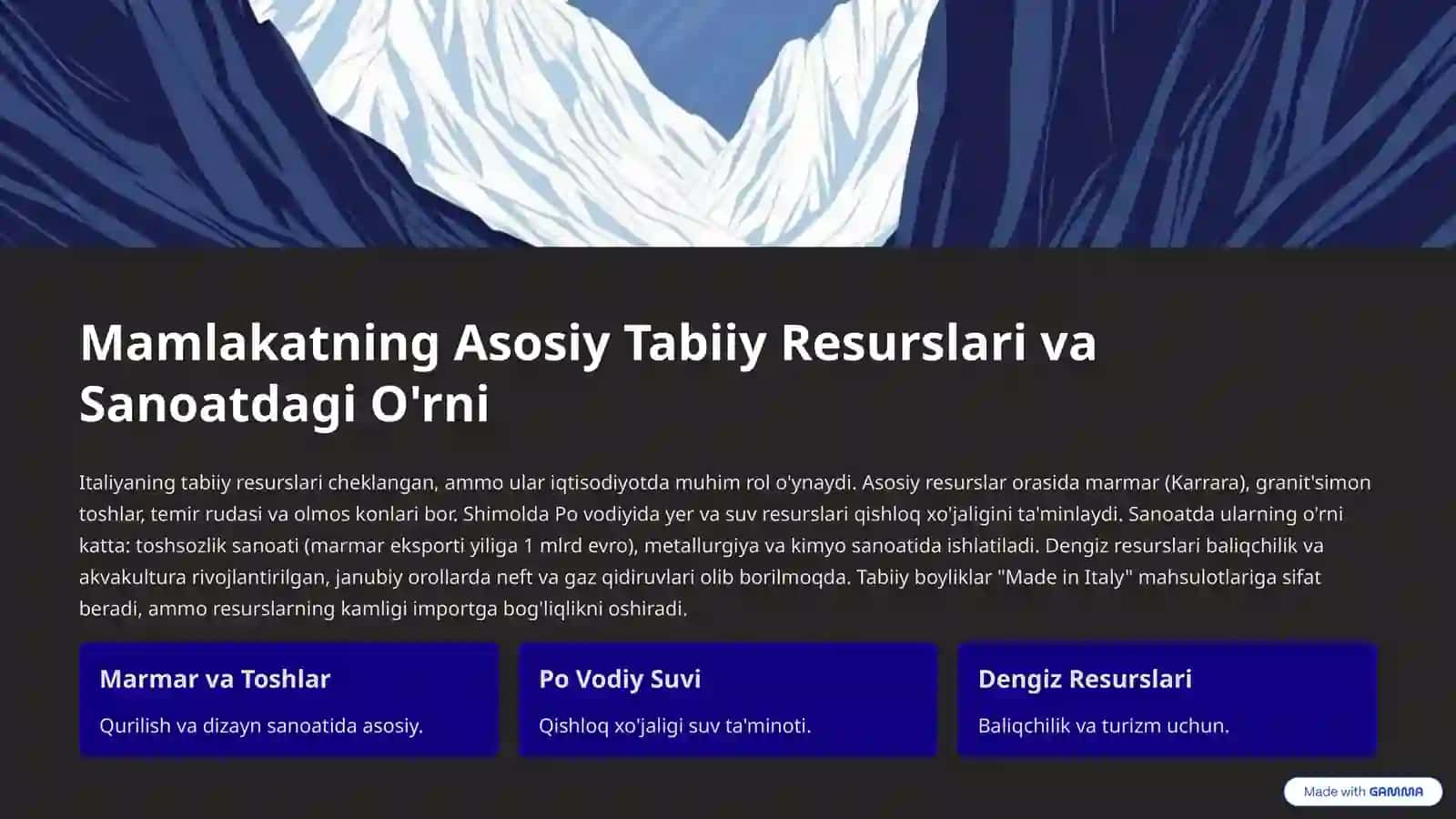 "Made in Italy": Iqtisodiy, Geografik va Turistik Tavsif 3