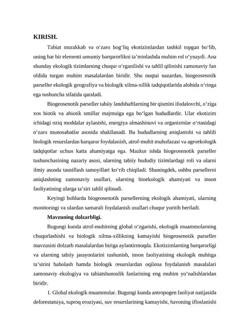 "Biogeosenotik parsellalar" mavzusida tayyorlangan KURS ISHI 3