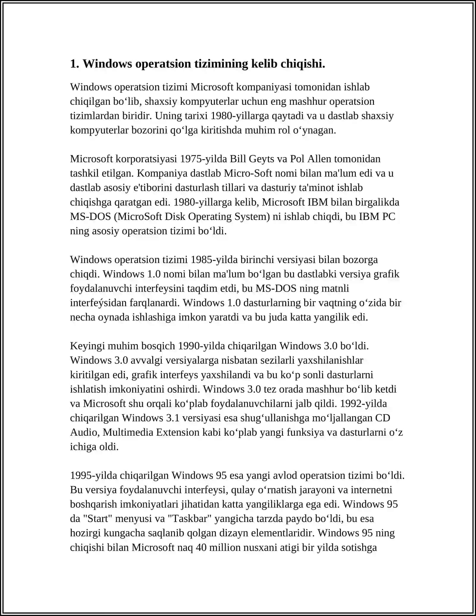 WINDOWS OPERATSION TIZIMI TARIXI VA UNDA ISHLASH ASOSLARI 3