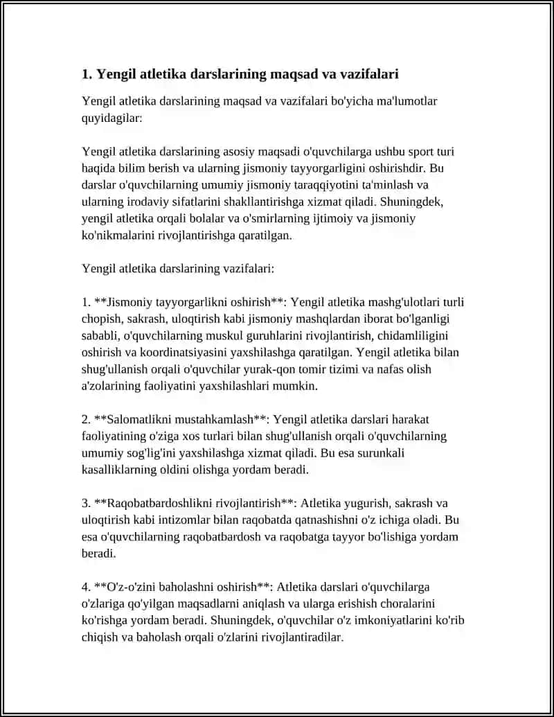 REFERAT Mavzu: MAKTABDA YENGIL ATLETIKA DARSINI TASHKILETISH VA O‘TKAZISH METODIKASI 3