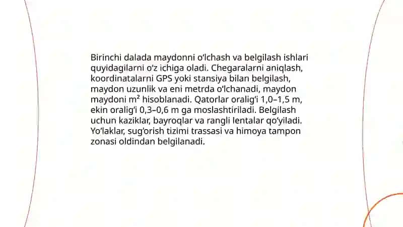 Koʻchatzorni birinchi va ikkinchi dalasida amalga oshiriladigan ishlar 3