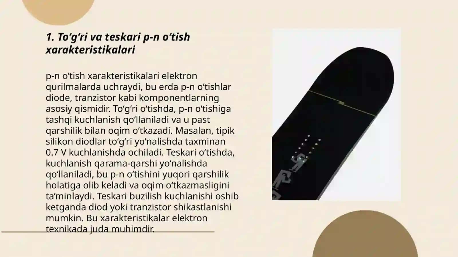 Toʻgʻri va teskari p-n oʻtish tasvirlangan stend tayyorlash 3