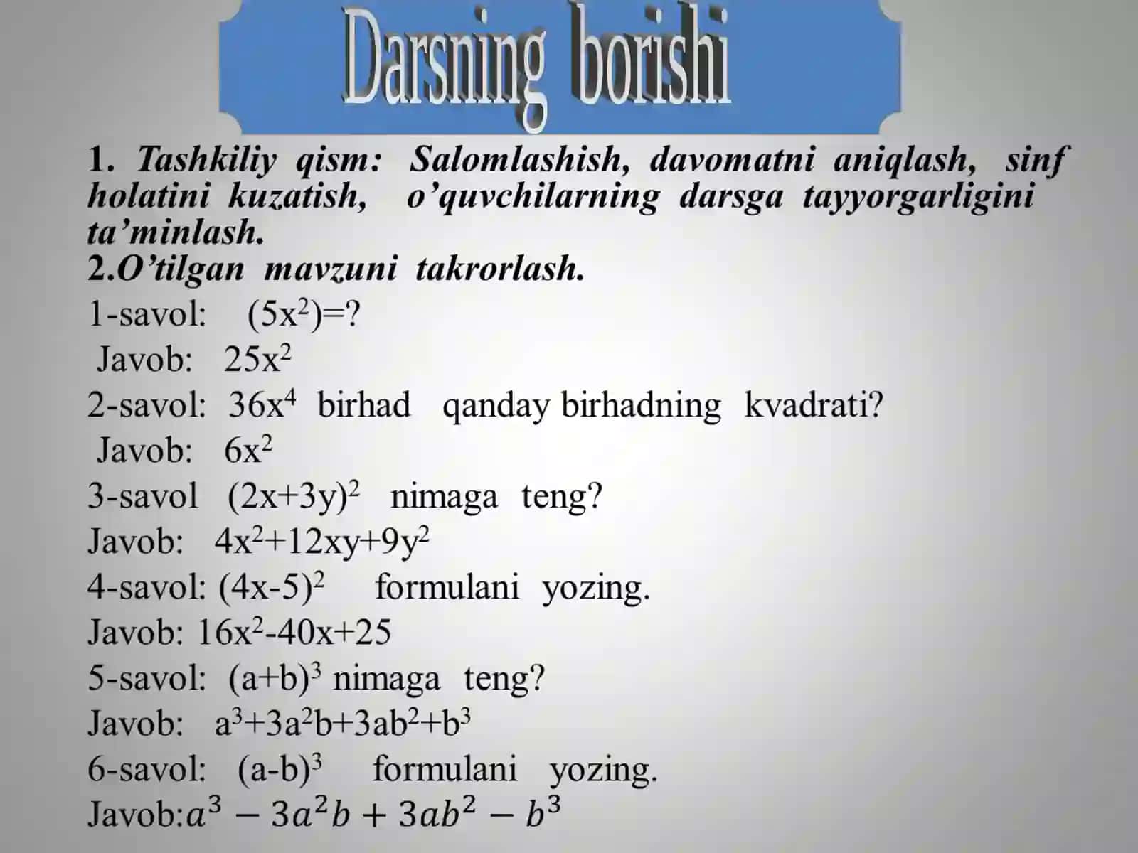 Yangi mavzu bayoniBir o'zgaruvchili tenglama va tengsizliklar 3