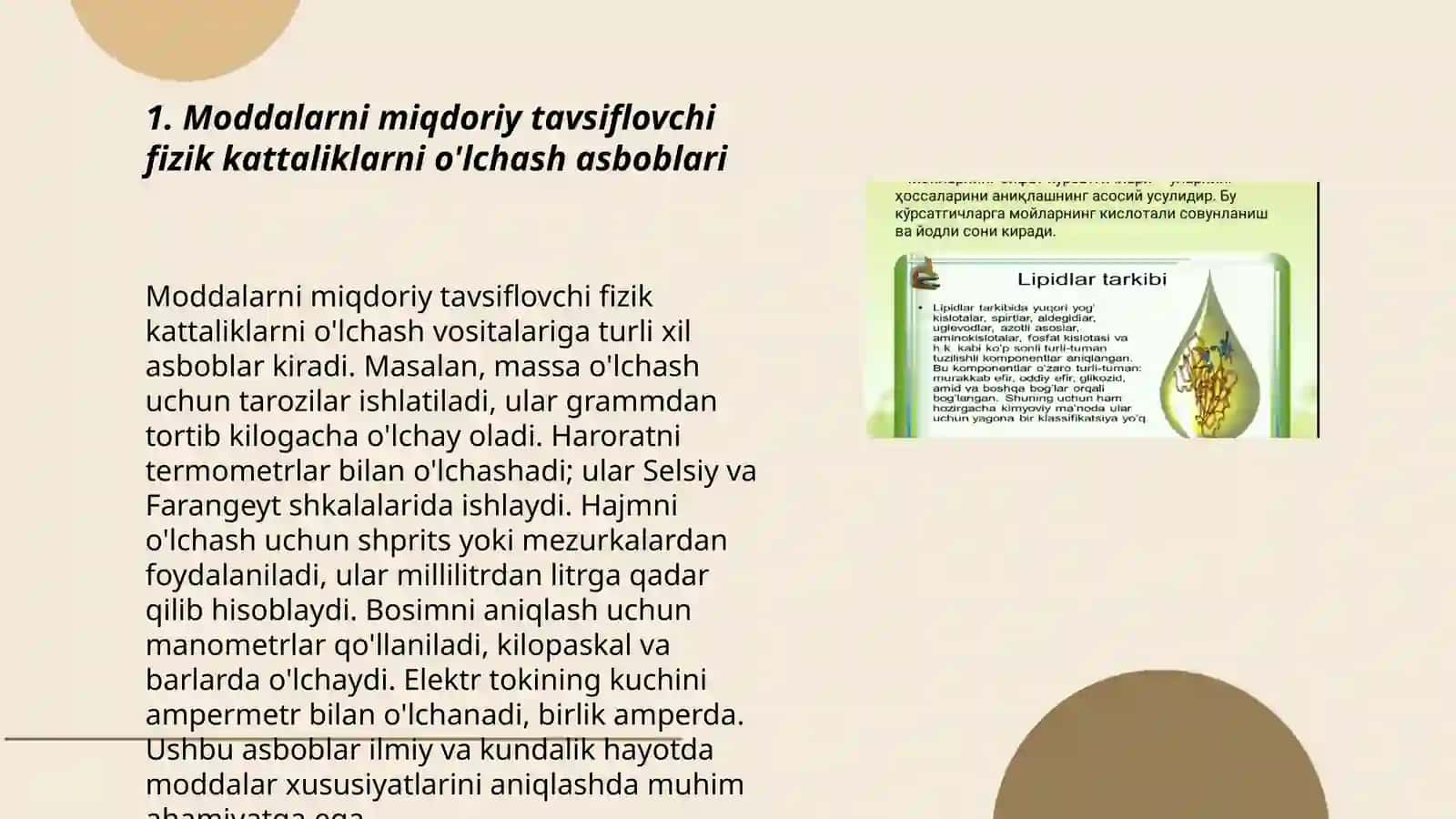Moddalarni miqdoriy tavsiflovchi fizik kattaliklarni aniqlash qurilmalari va ishlash usullari 3