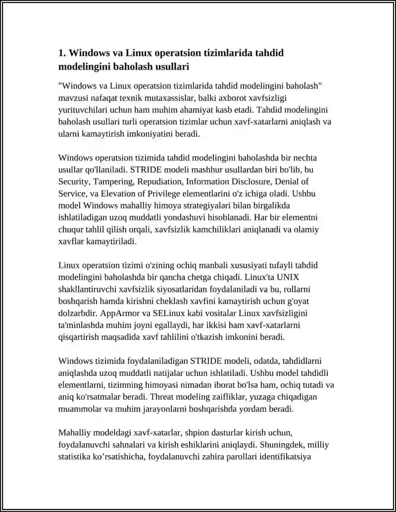 WINDOWS VA LINUX OTDAGI RISKLARNI BAHOLASH USULLARI 3
