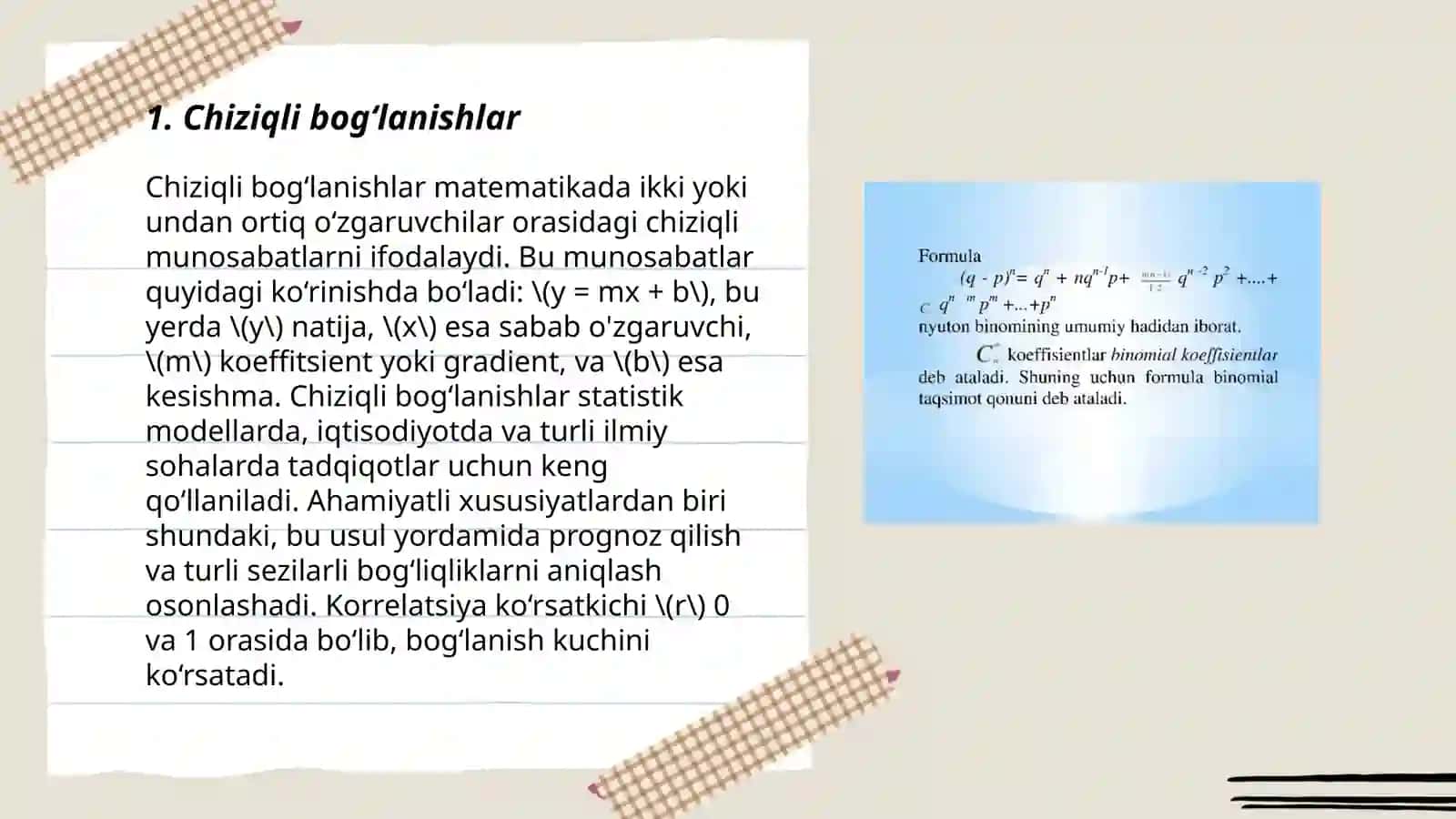 Miqdorlar orasidagi bog‘lanish turlari va ularga oid misollar 3