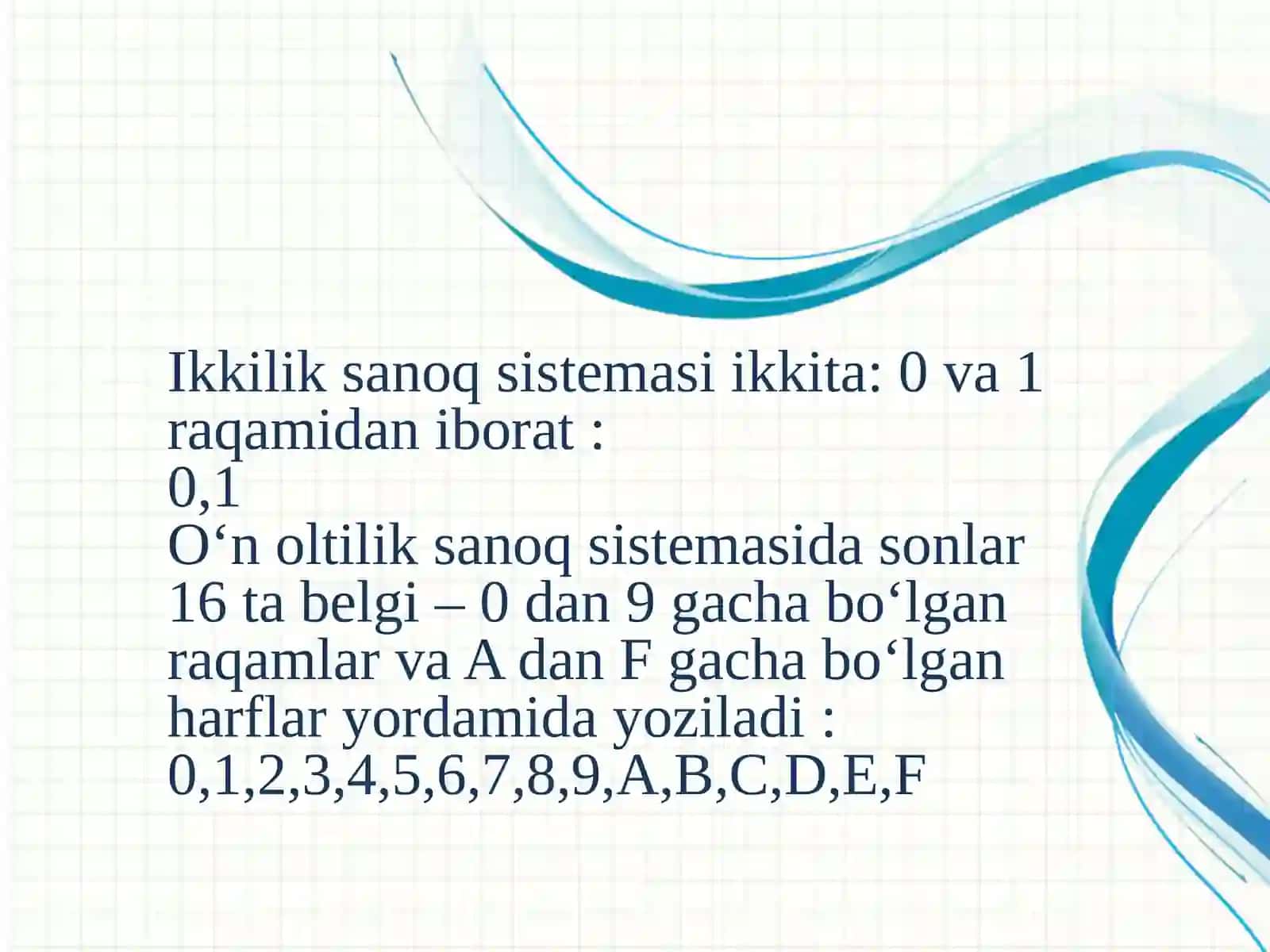 Ikkilik sanoq sistemasini yaratish.Turli sanoq sistemalaridaishlash 3