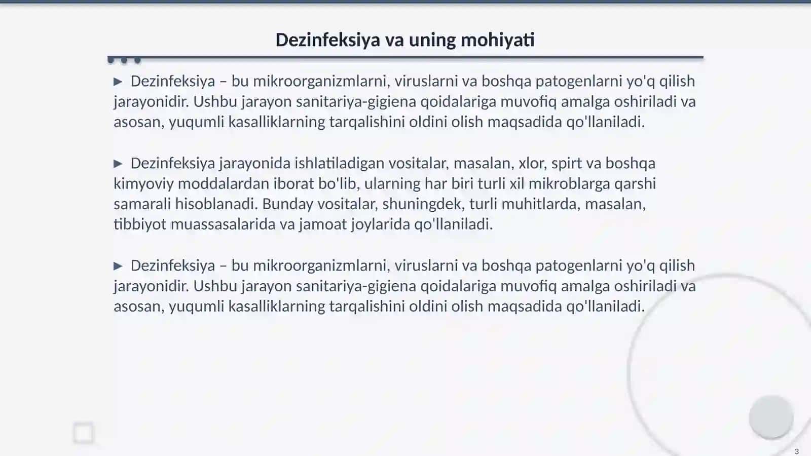 Dezinfeksiya, dezinseksiya, deratizatsiya va sterilizatsiya usullari va vositalari 3