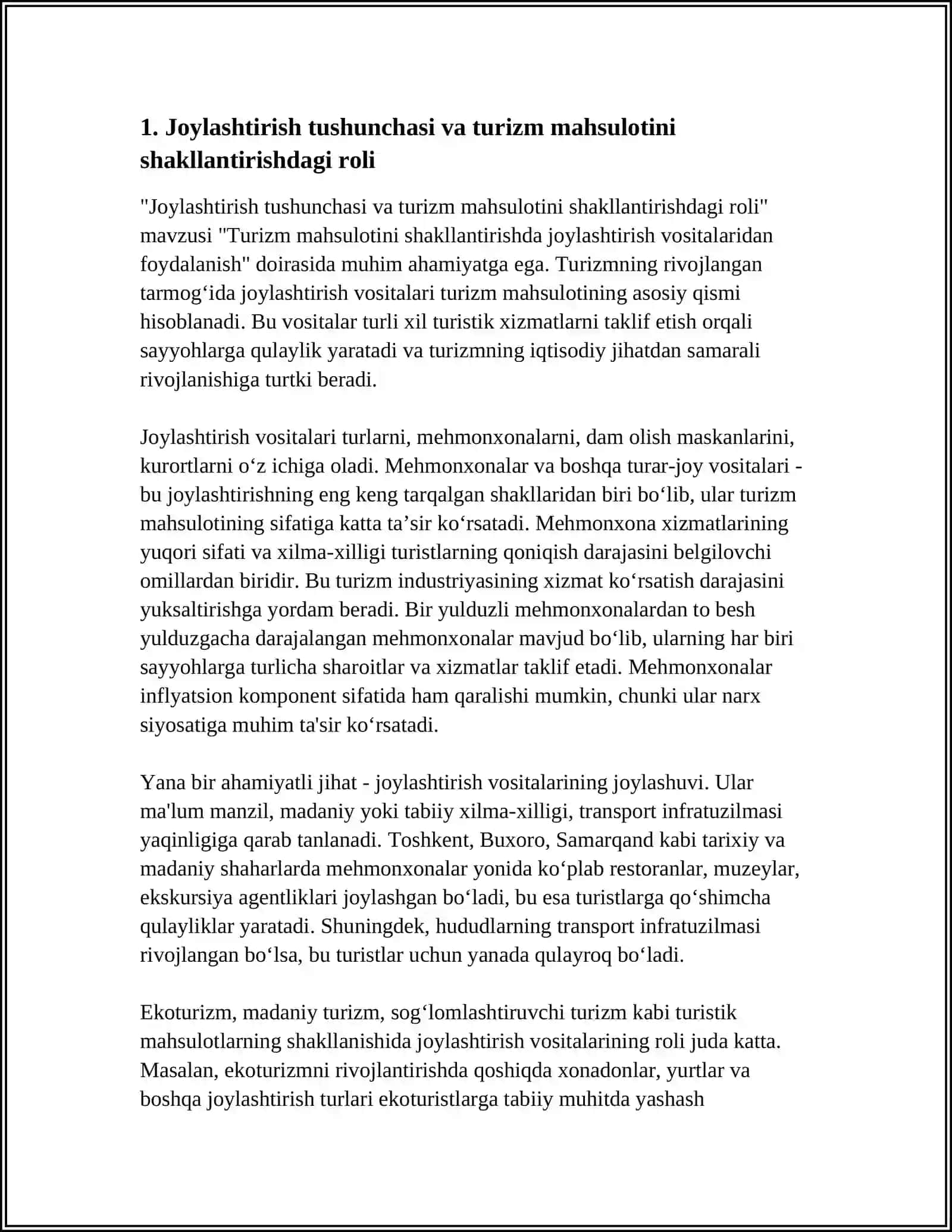 TURIZM MAHSULOTINI SHAKLLANTIRISHDA JOYLASHTIRISH VOSITALARIDAN FOYDALANISH 3