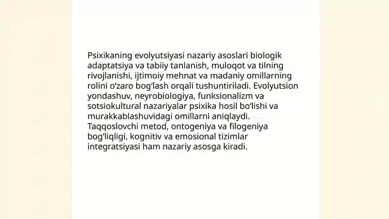 Pisixikaning evalutsiyasi va vujudga kelishi 3