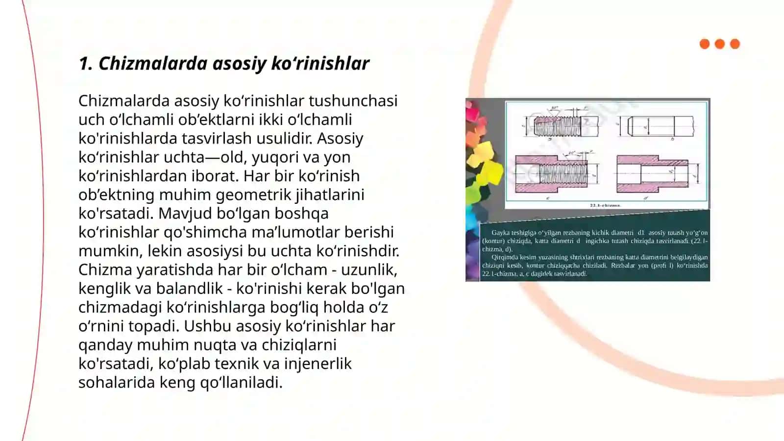 Proyeksion chizmachilik. Chizmalarda koʻrinish 3