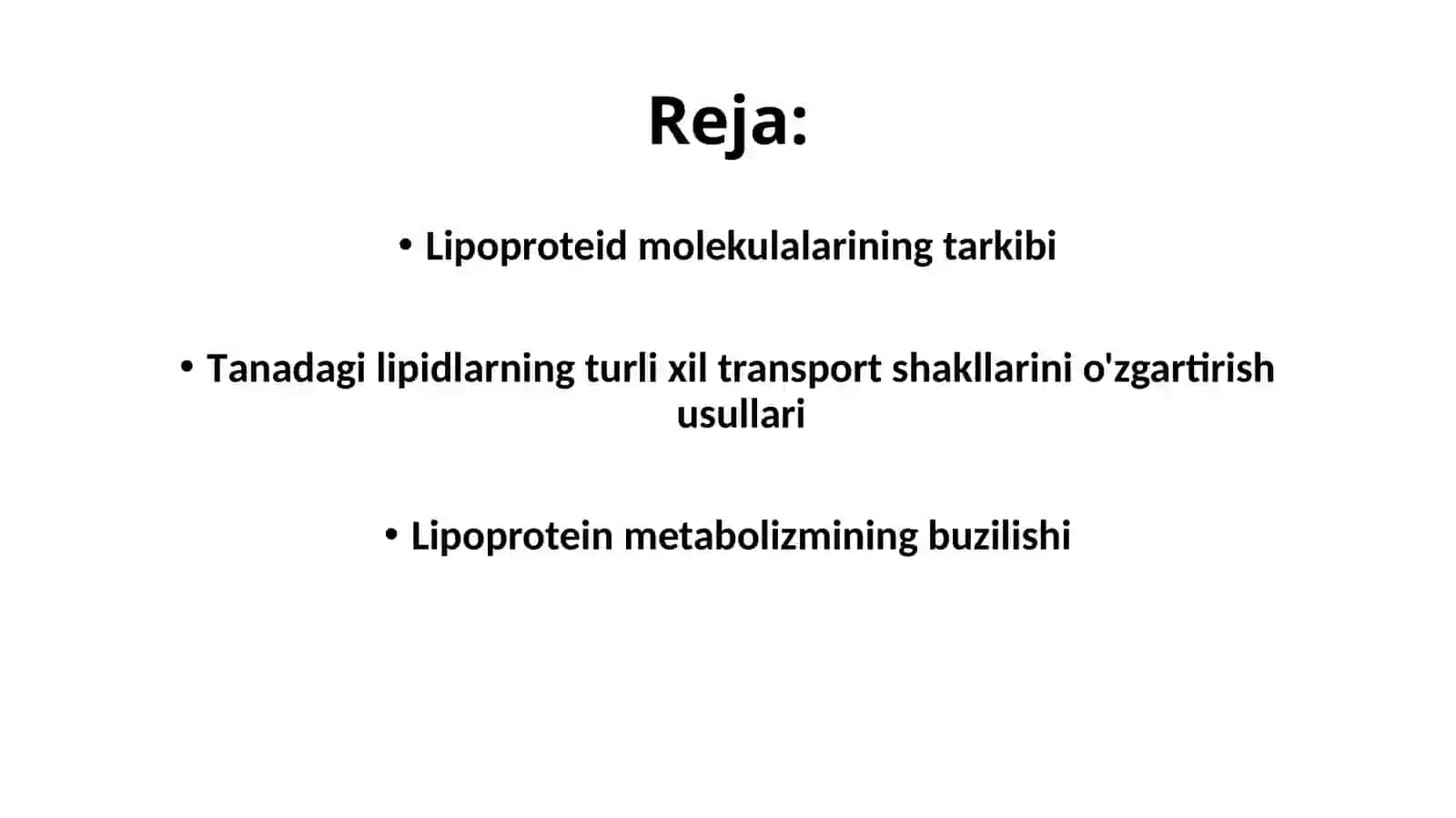 Murakkablipidlaralmashinuvi.Xolesterinmetabolizmi.Yog’laralmashinuviniboshqarilishi.Dislipoproteinemiya 3