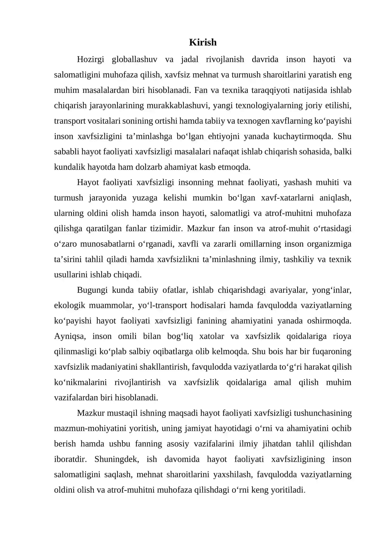Hayot faoliyati xavfsizligi tushunchasi va uning asosiy vazifalari 3
