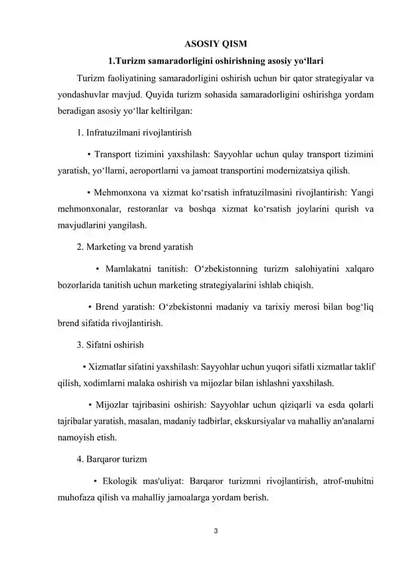 Turizm faoliyati samaradorligini oshirish yo‘llari 3