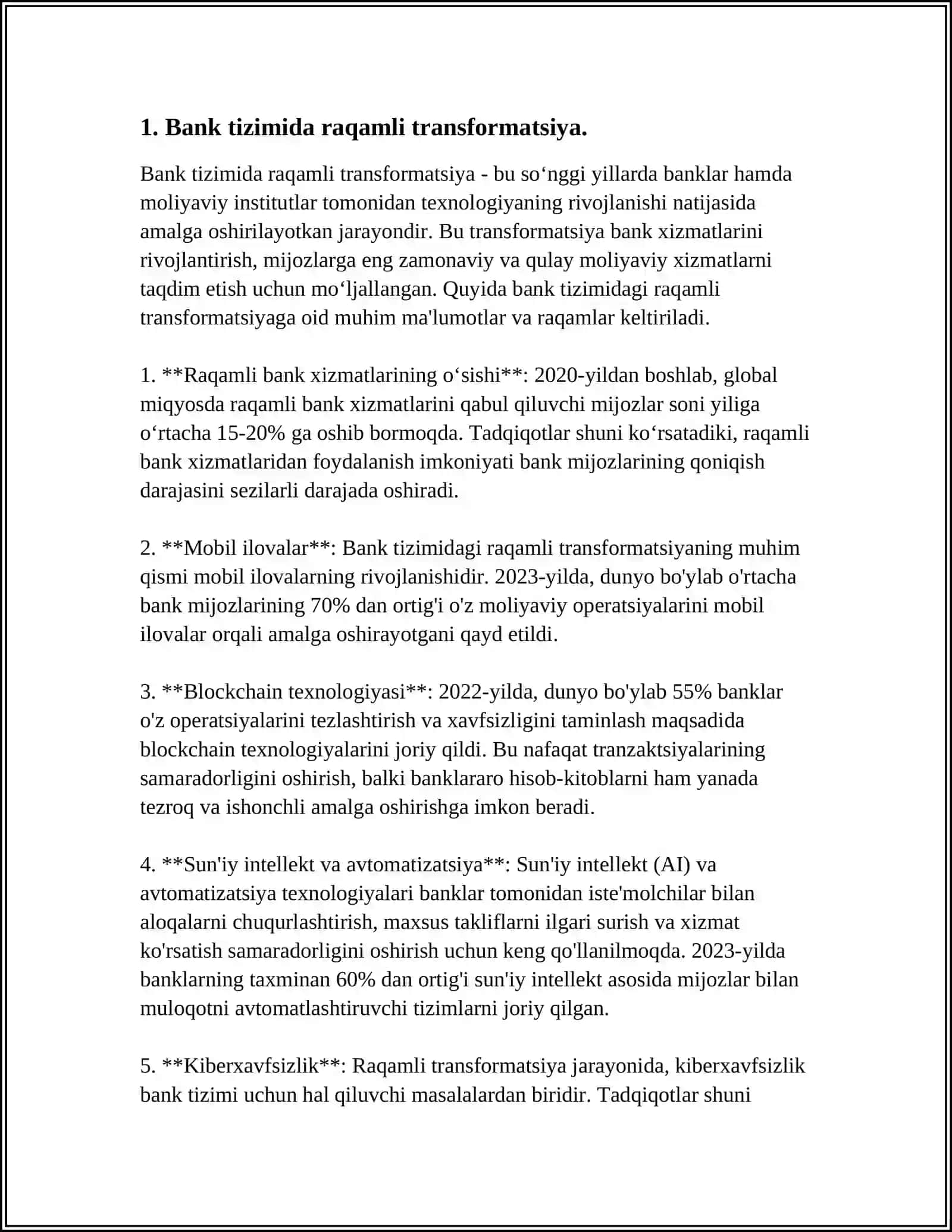 "BANK VA MOLIYA YÒNALISHI. BUĢALTERIYA" SOHASIDA IJODIY LOYIHA 3