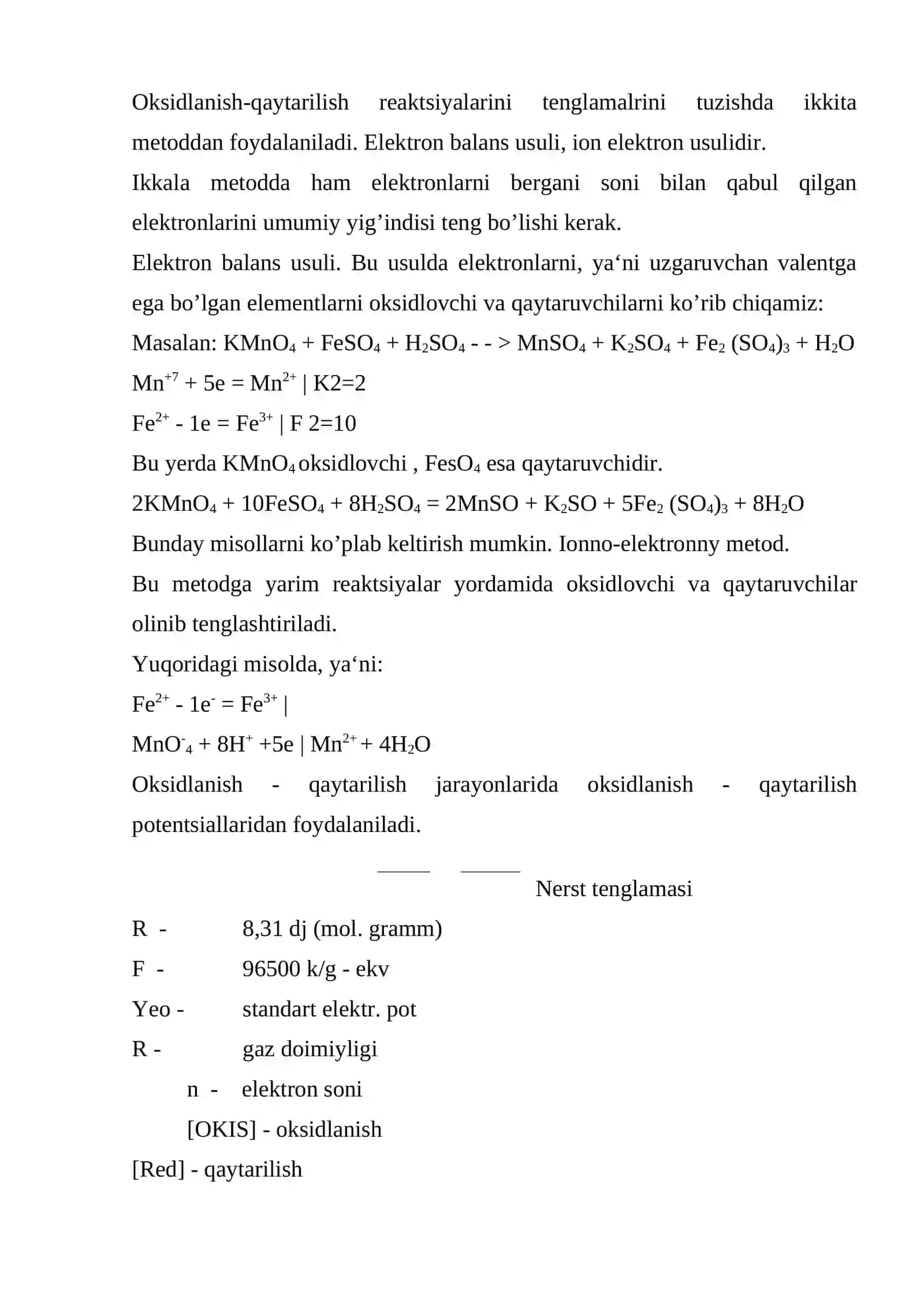 Oksidlovchi qaytaruvchining ekvivalent massasini aniqlash 3