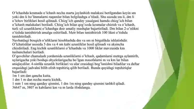 Uzunlik(masofa) oʻlchov birliklarini oʻrgatish metodikasi. 3