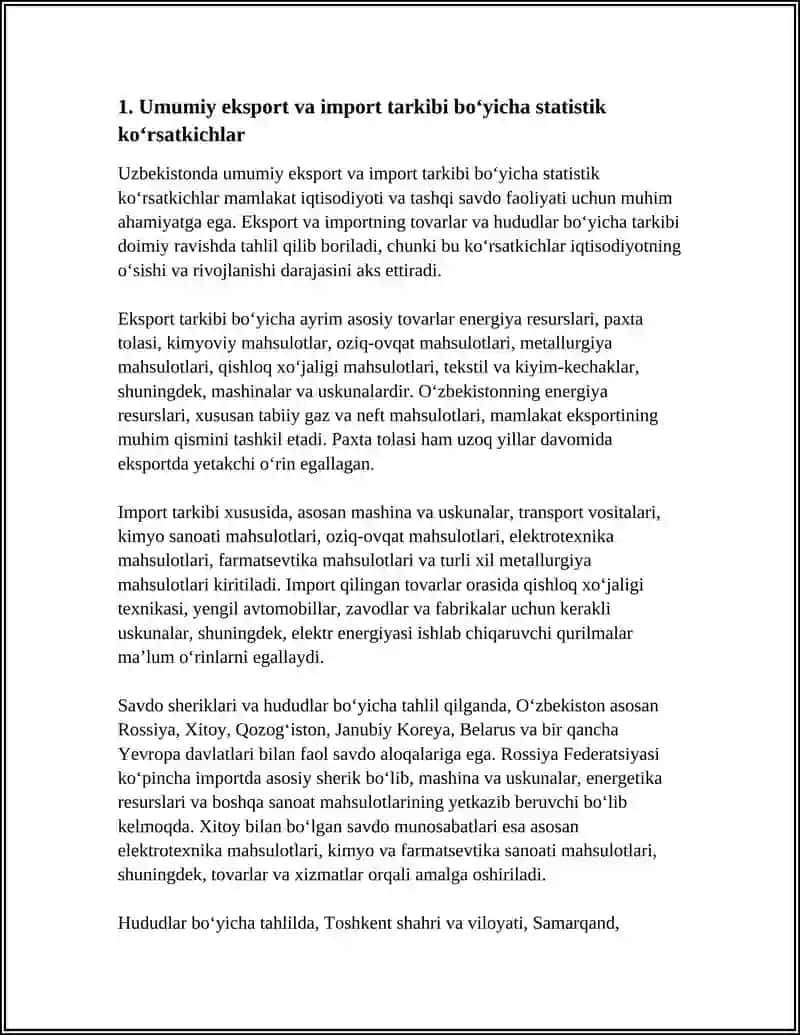EKSPORT VA IMPORTNING TOVARLAR VA HUDUDLAR BO‘YICHA TARKIBI 3
