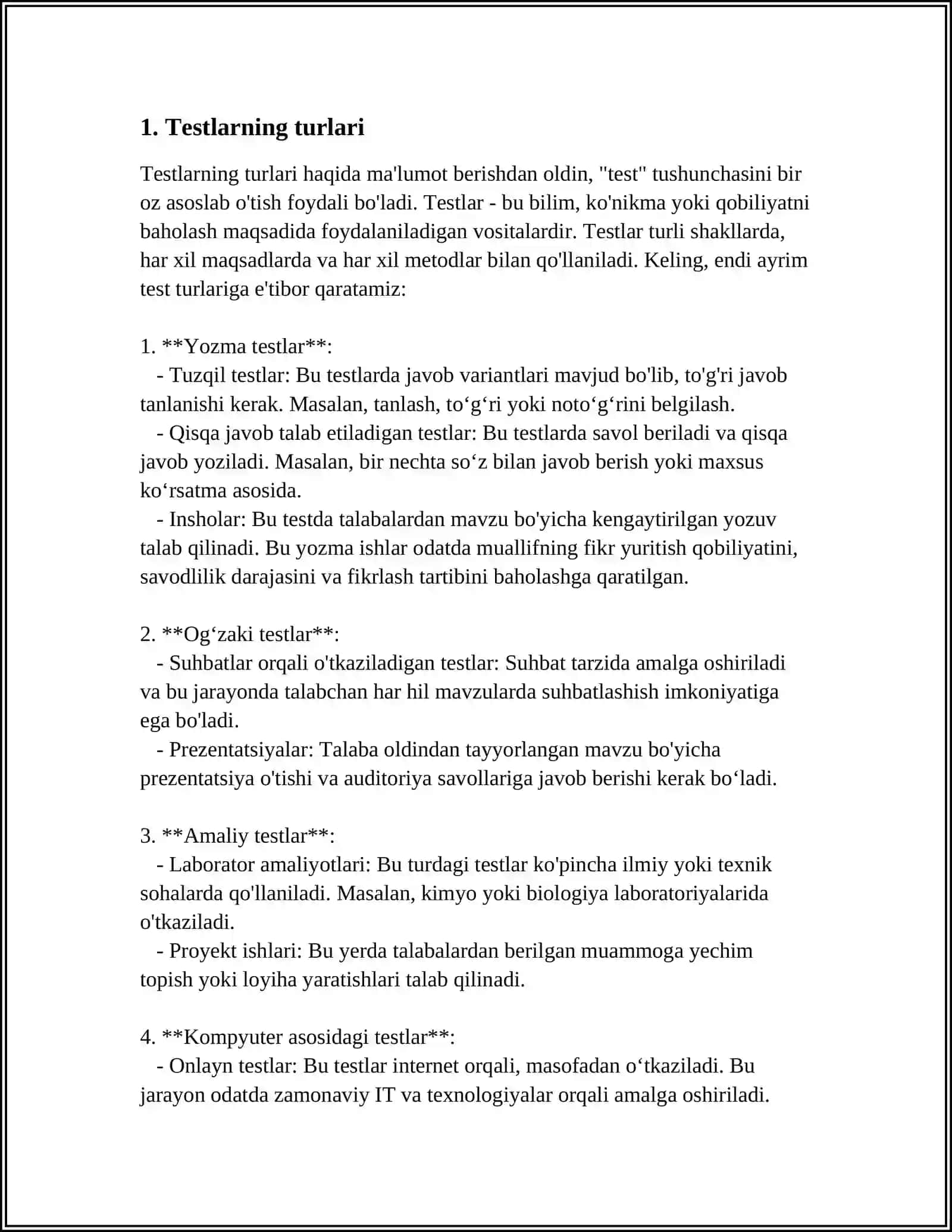 TESTLARNING KLASSIFIKATSIYASI 3
