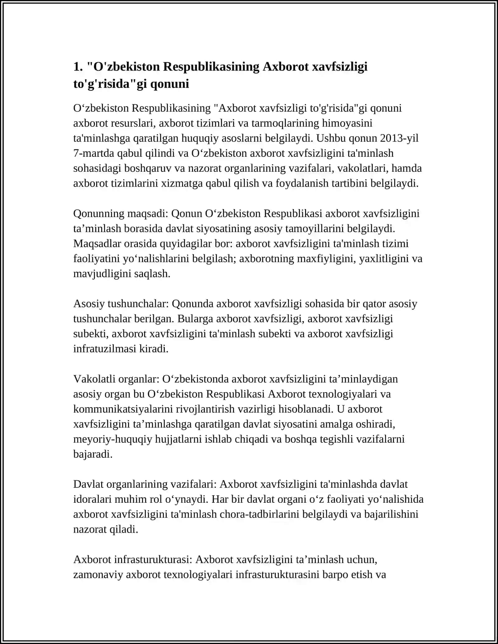 O'zbekiston Respublikasining Axborot xavfsizligi to'g'risida qonuni 3