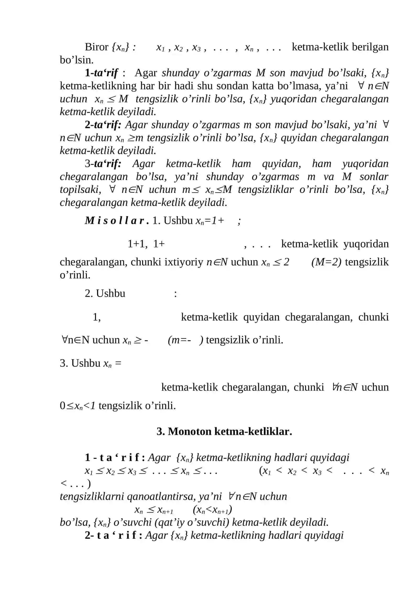 Sonli ketma-ketlik haqida tushuncha. Ketma-ketlik limiti. Cheksiz kichik miqdorlar 3