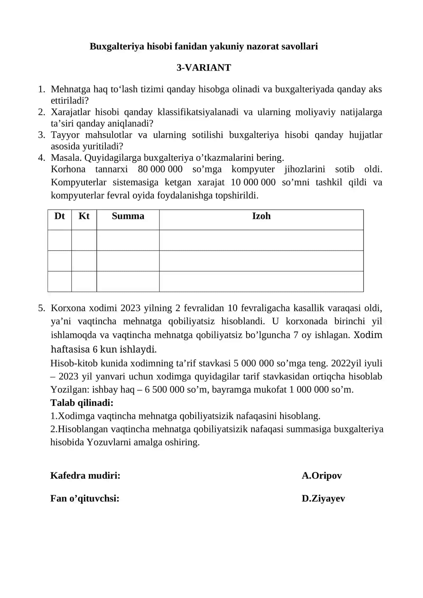 Moliya hisob fanidan yakuniy nazorat savollari 3