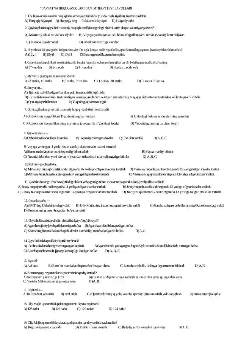 9- sinf uchun huquq fanidan test savollari 3