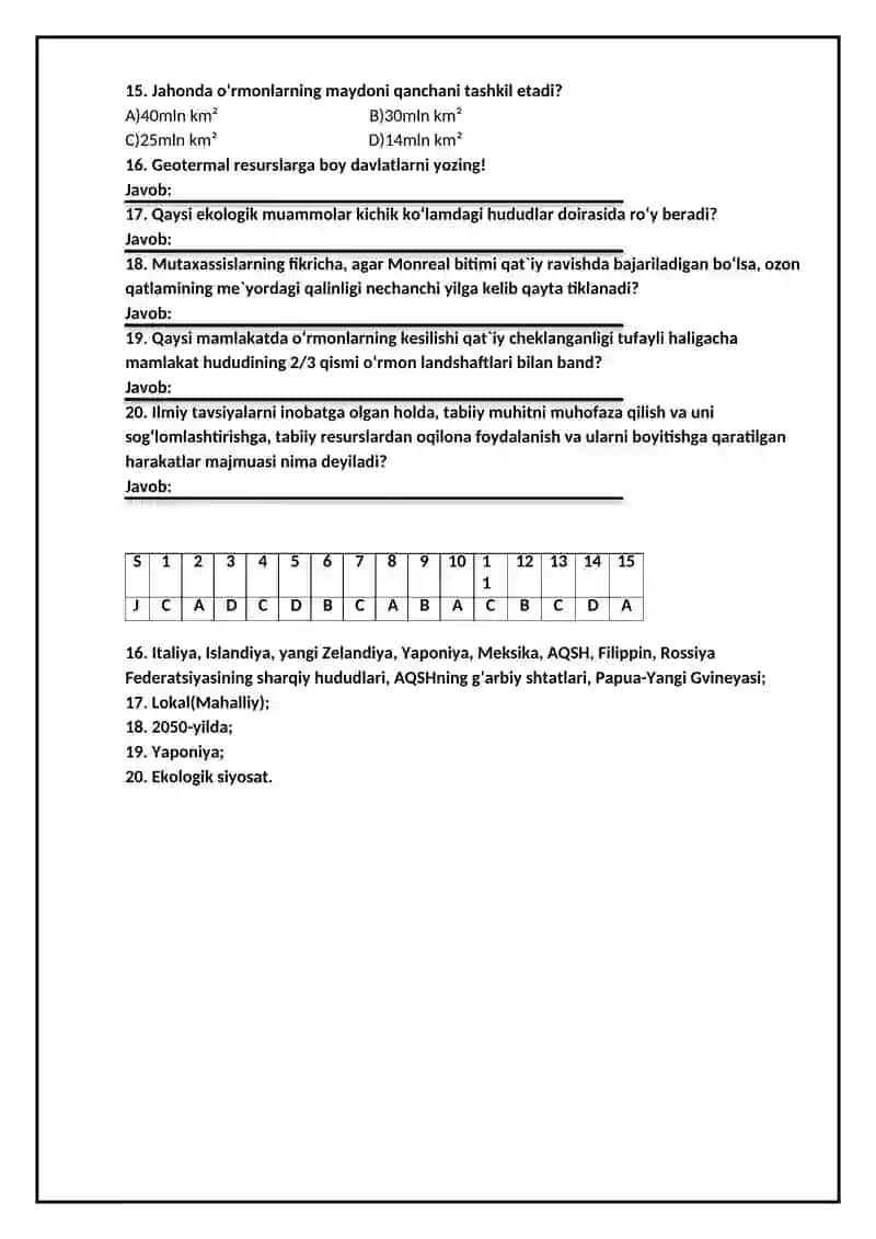Geografiya fanidan 9-sinf nazorat ishi to`plami. 2-variant. 3