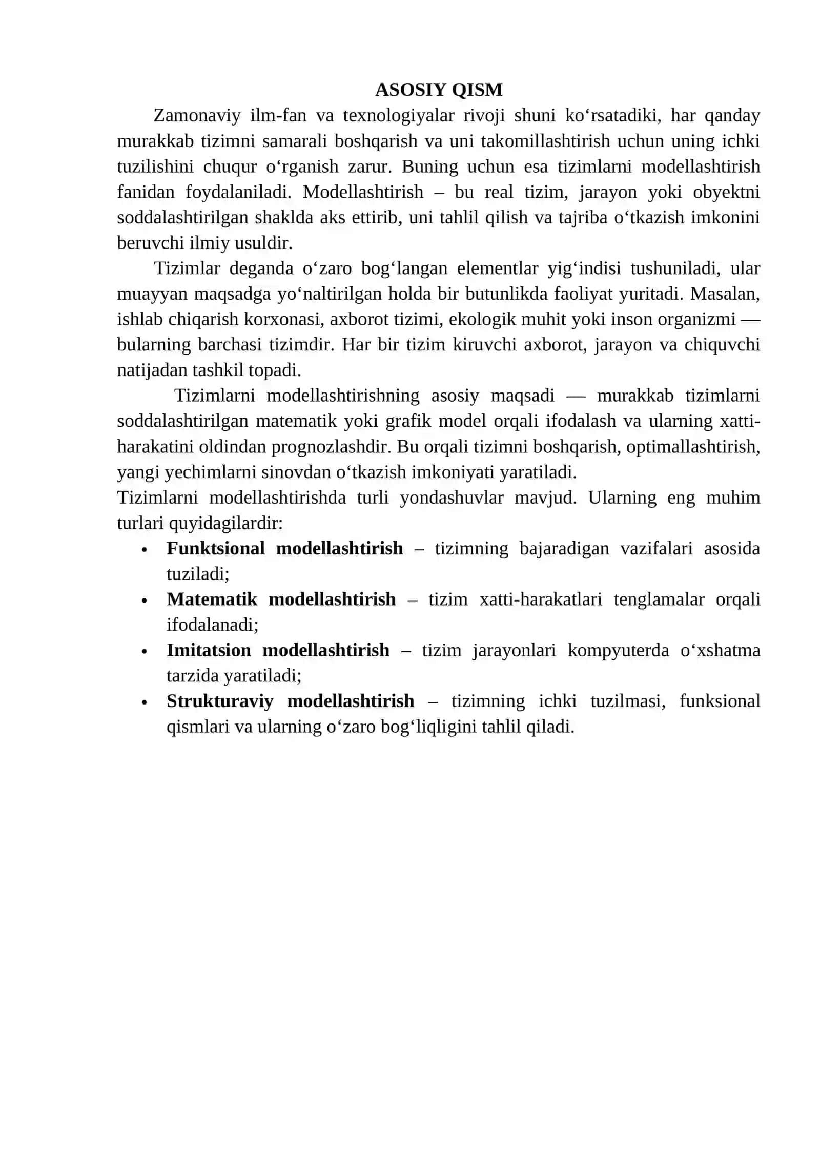 Tizimlarni modellashtirishning strukturaviy modellari va ularning qo‘llanilishi 3
