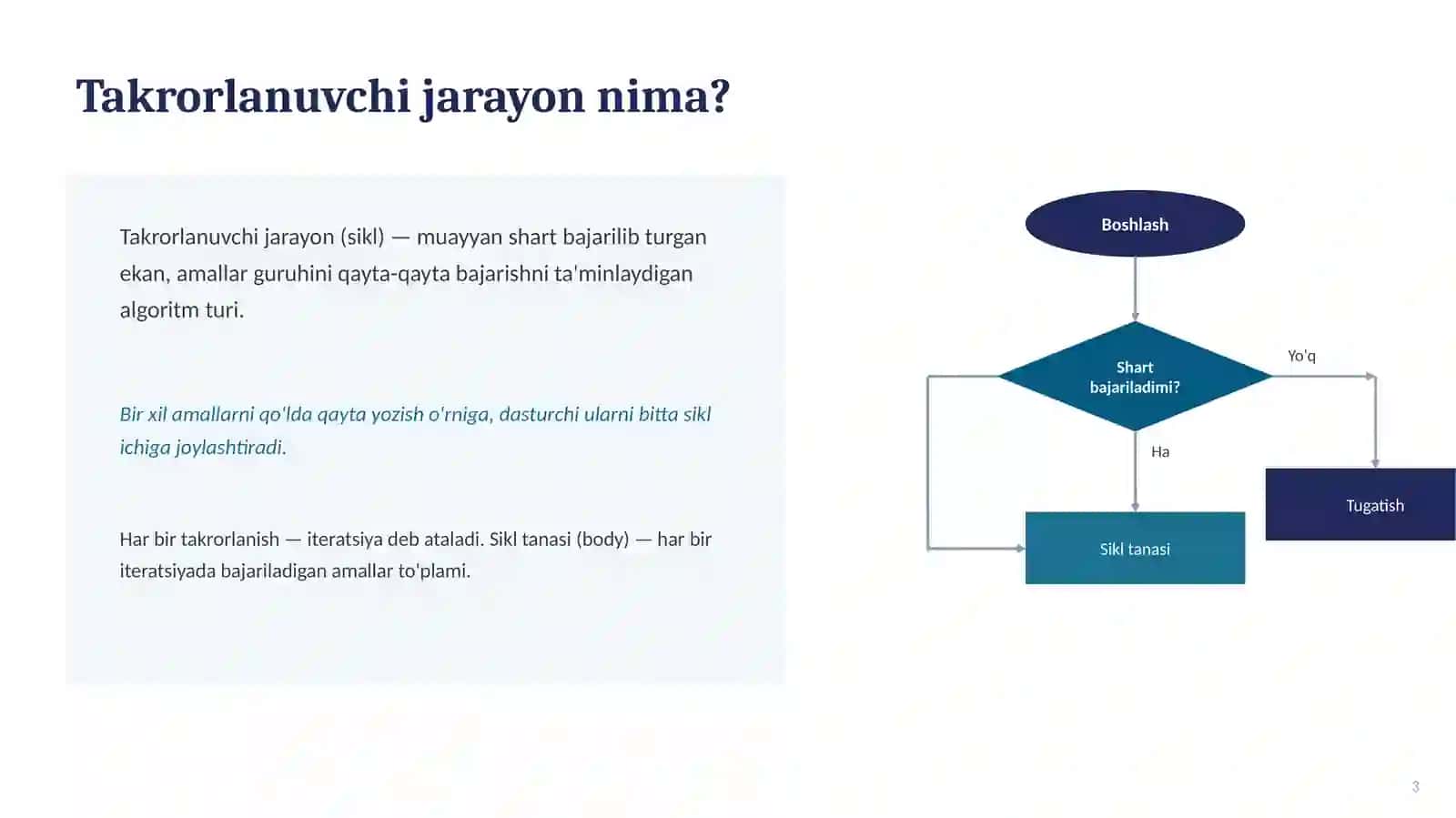 Takrorlanuvchi jarayonlarni tashkil etish 3