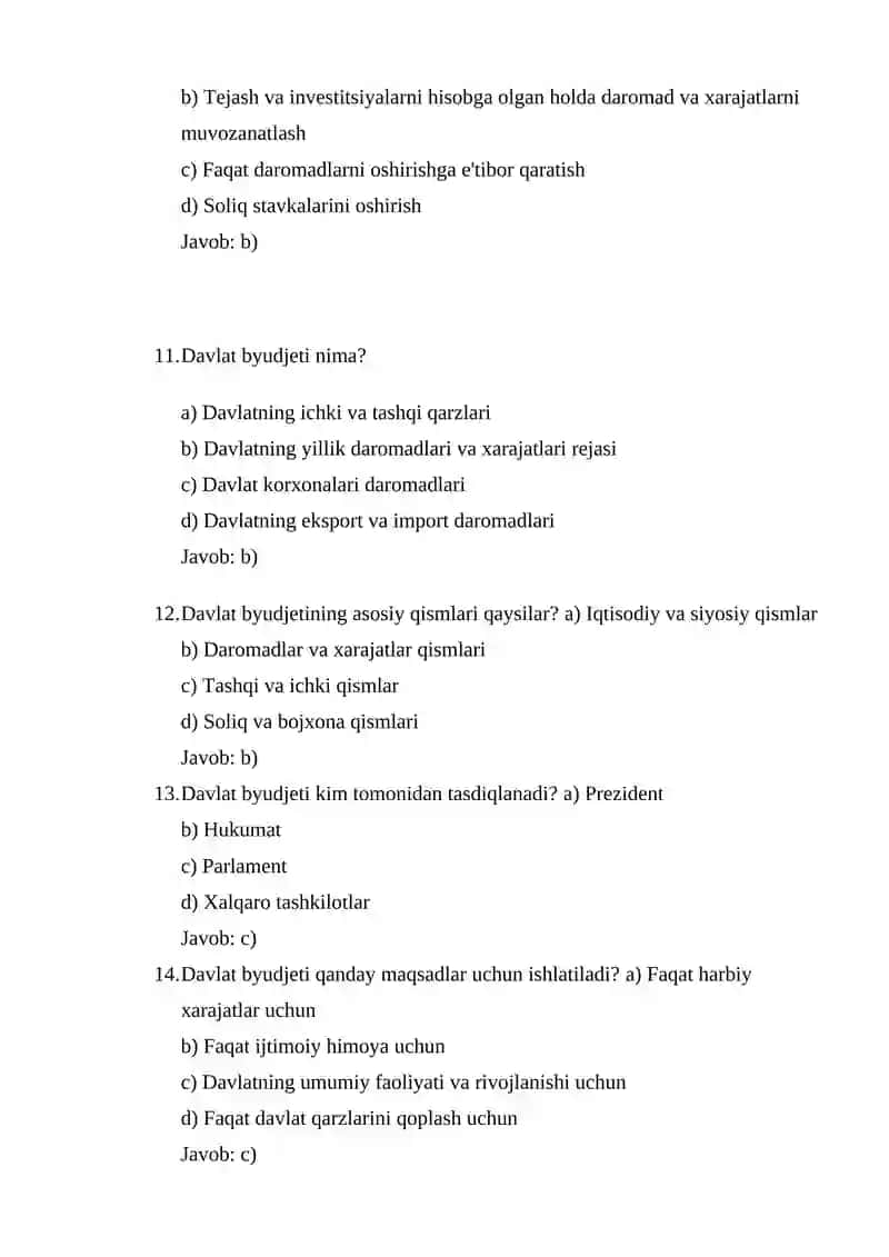 Uy xo'jaligi moliyasi test 3