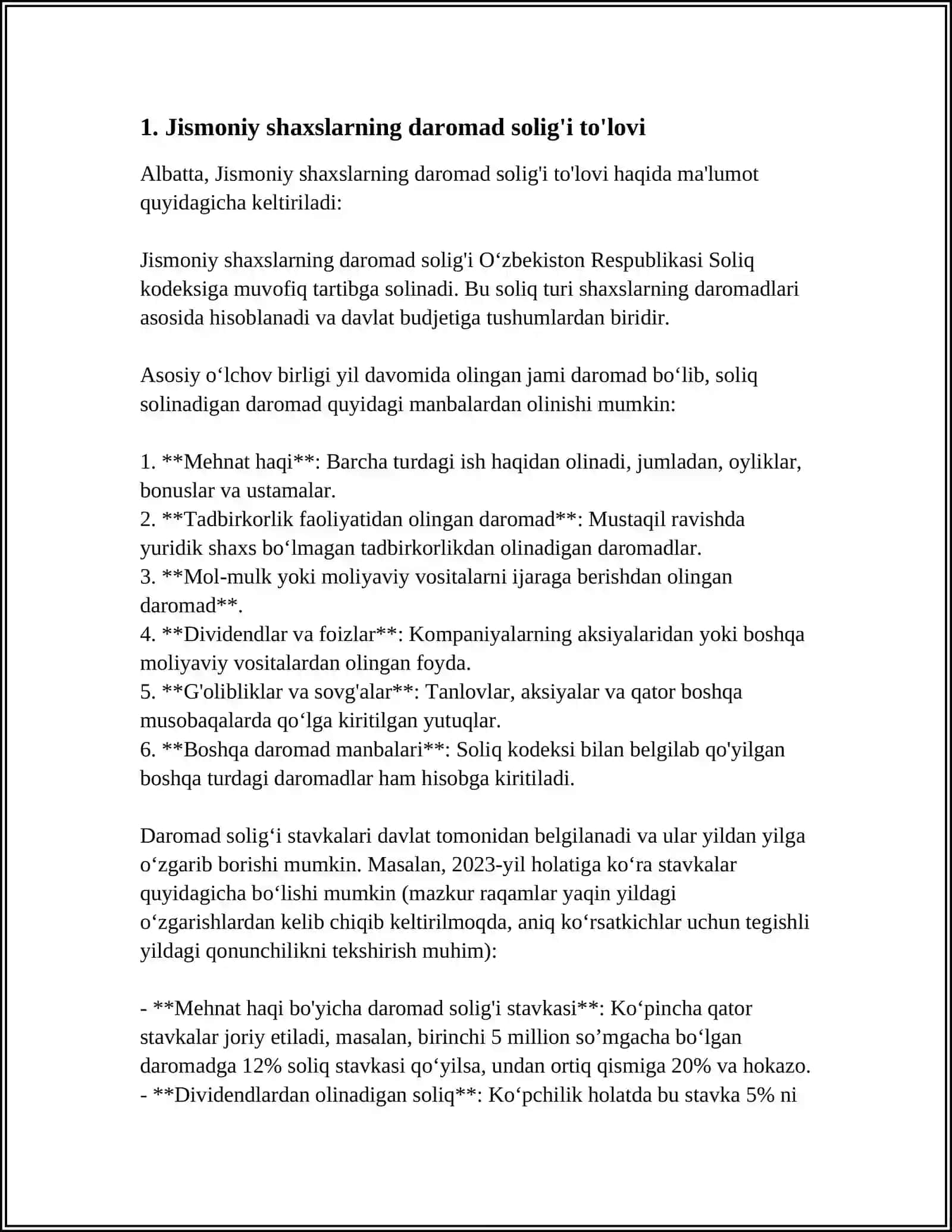 JISMONIY SHAXSLARNING MEHNAT HAQI VA UNGA TENGLASHTIRILGAN SHAKLDA OLADIGAN DAROMADLARINI SOLIQQA TORTISH TARTIBI 3