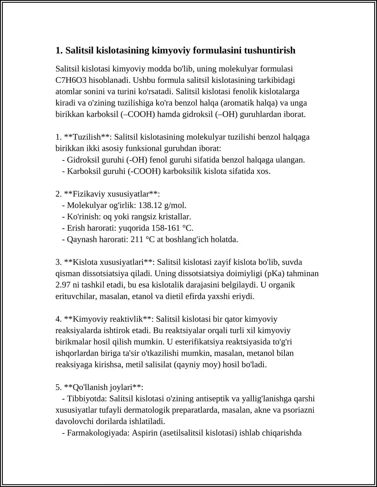 SALITSIL SULFANIL VA AMINOBENZOY KISLOTA FORMULASI VA ISHLATILISHI 3