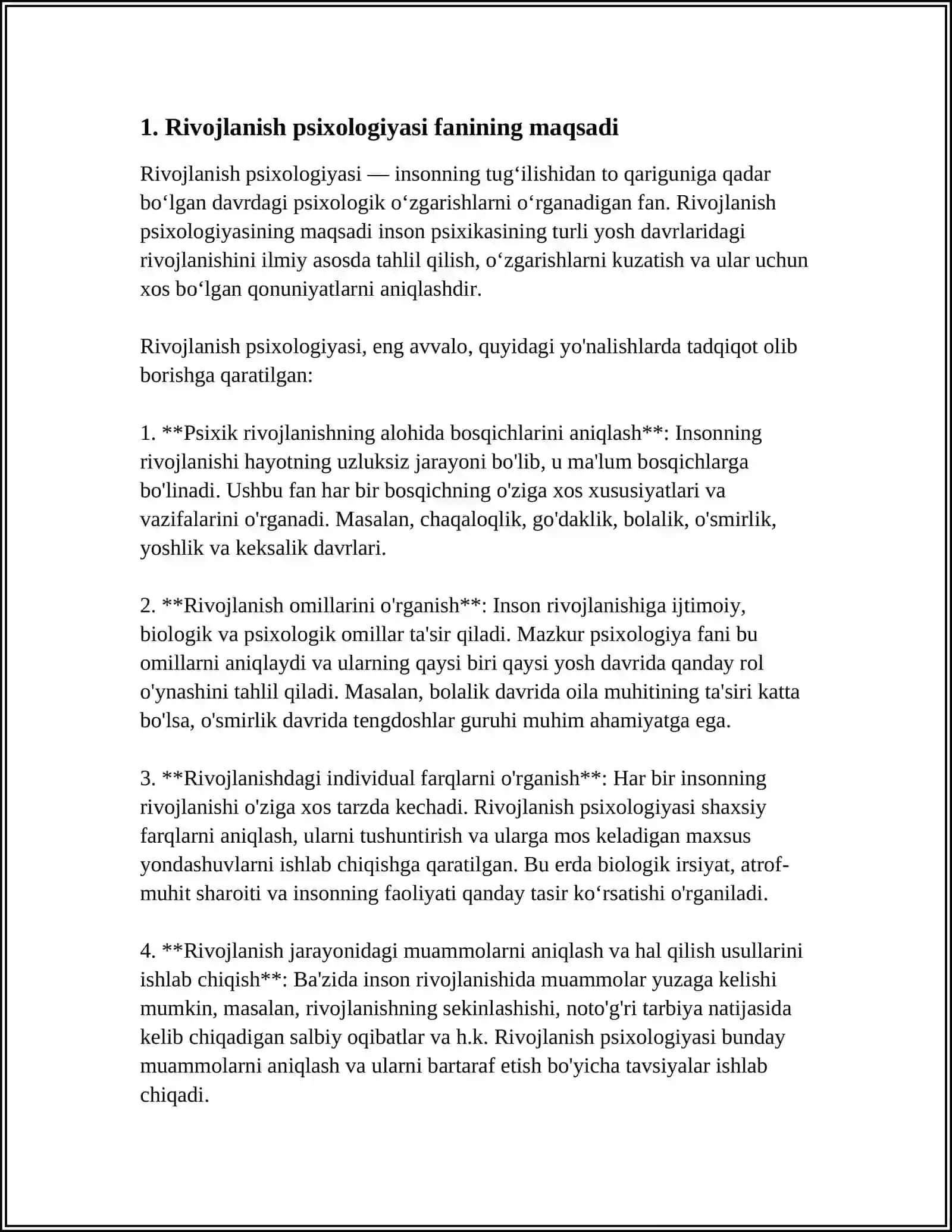 RIVOJLANISH PSIXOLOGIYASI FANLARINING PREDMETI, MAQSAD VA VAZIFALARI 3