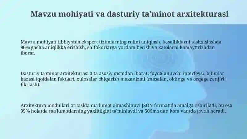 Ekspert tizimlarining tibbiyot sohasida qo’llash dasturiy algoritmini ishlab chiqish 3