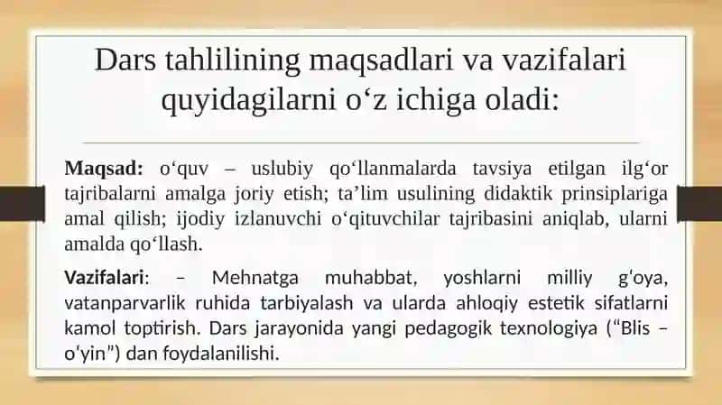 Dars tahlilining maqsad va vazifalari 3