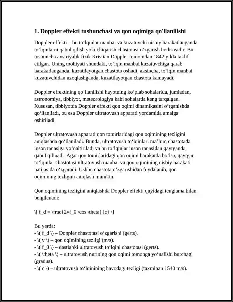 Doppler Effekti. Qon Oqimini Tezligini Aniqlash 3