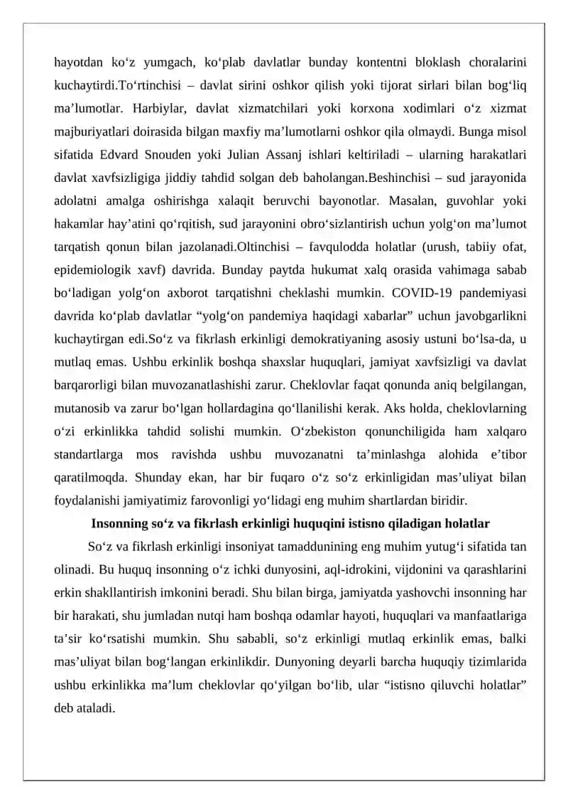 So‘z va fikrlash erkinligi huquqining huquqiy asoslari 3