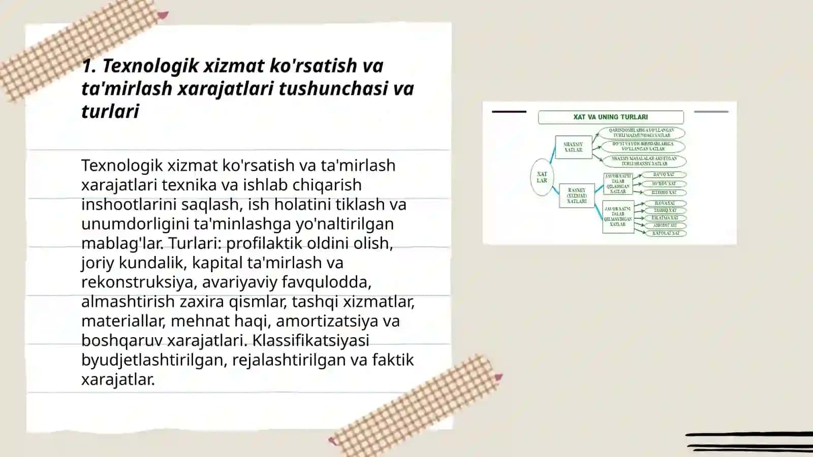 Texnologik xizmat koʻrsatish va ta’mirlash xarajatlari tahlili 3