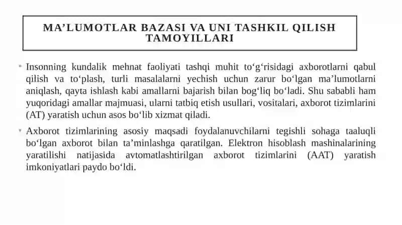MA’LUMOTLAR BAZASINI BOSHQARISH TIZIMLARI 3