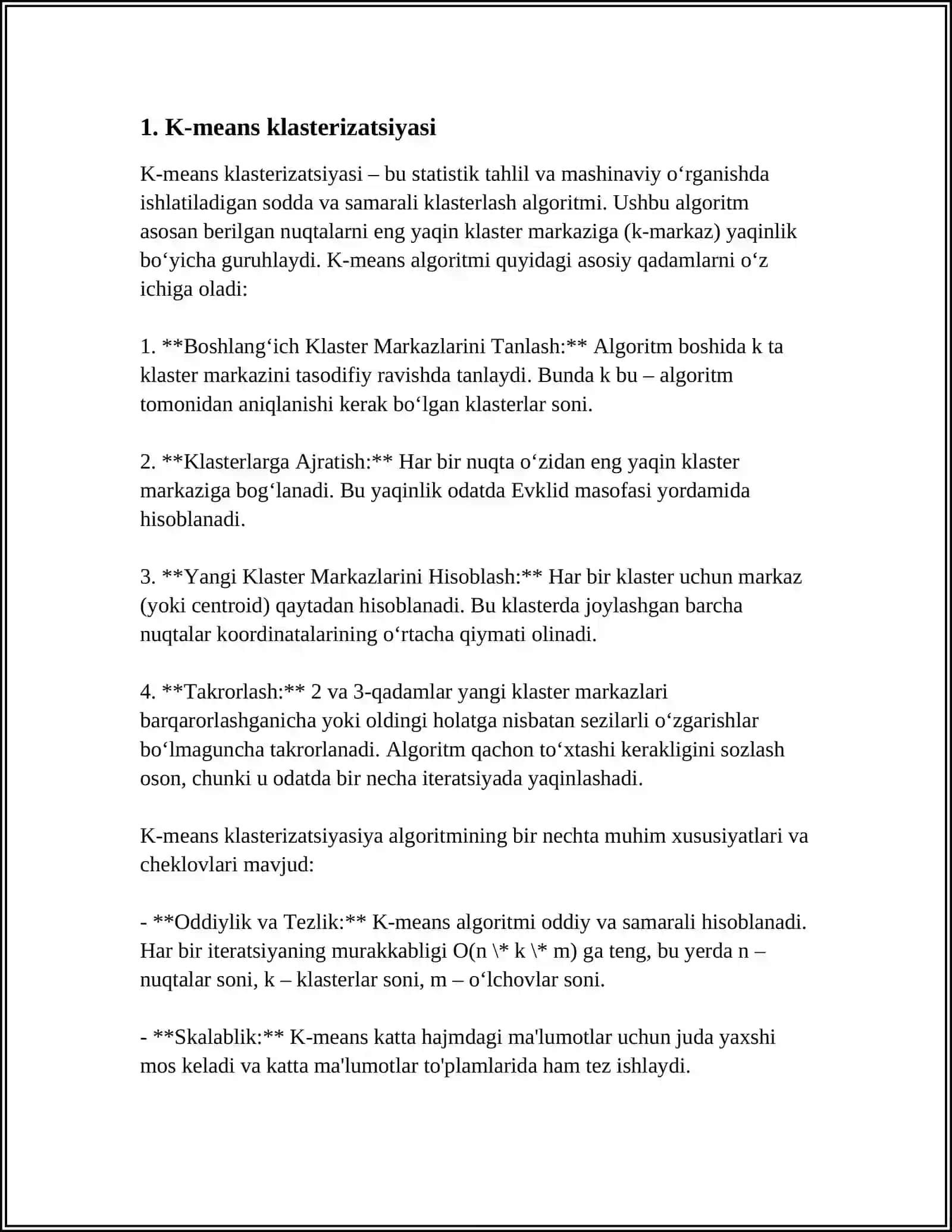 MALUMOTLARNI DATA MINING USSULLARI ORKALI KLASTERIZAYA QILISH 3