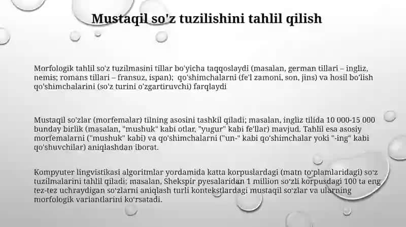 Morfologiya.Mustaqil sozlash 3