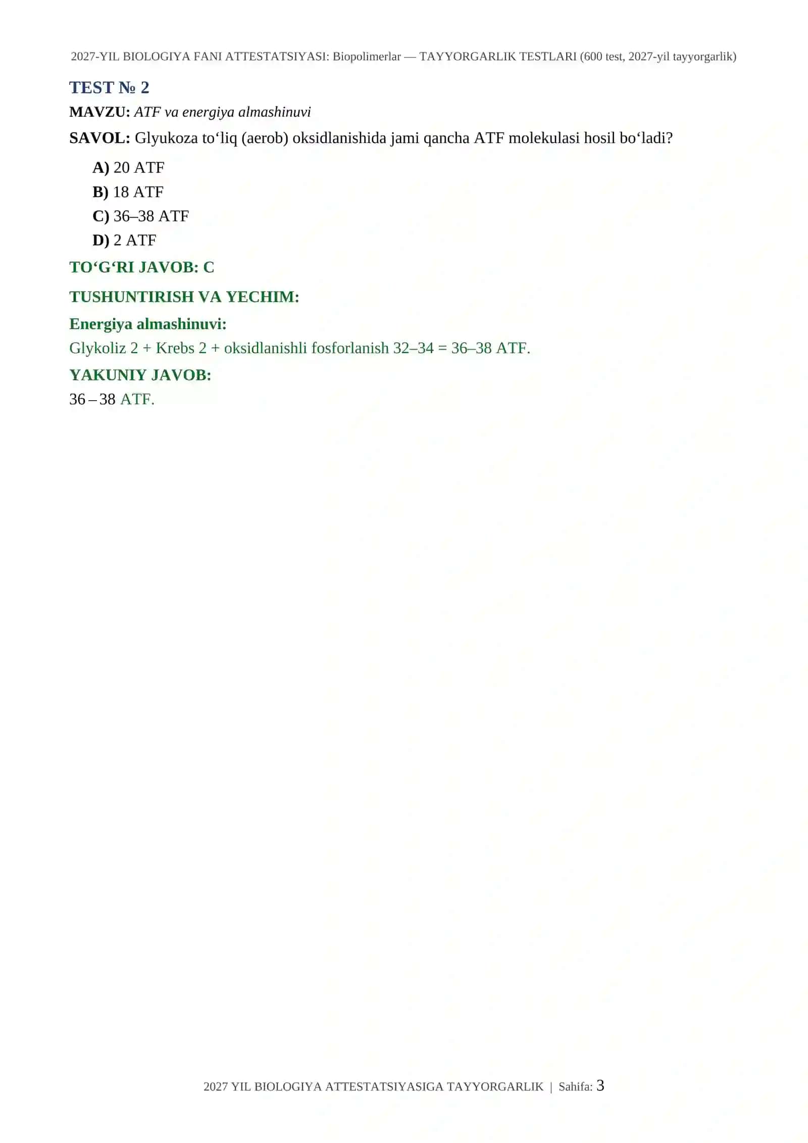 BIOLOGIYA FANI ATTESTATSIYASI: Biopolimerlar 3