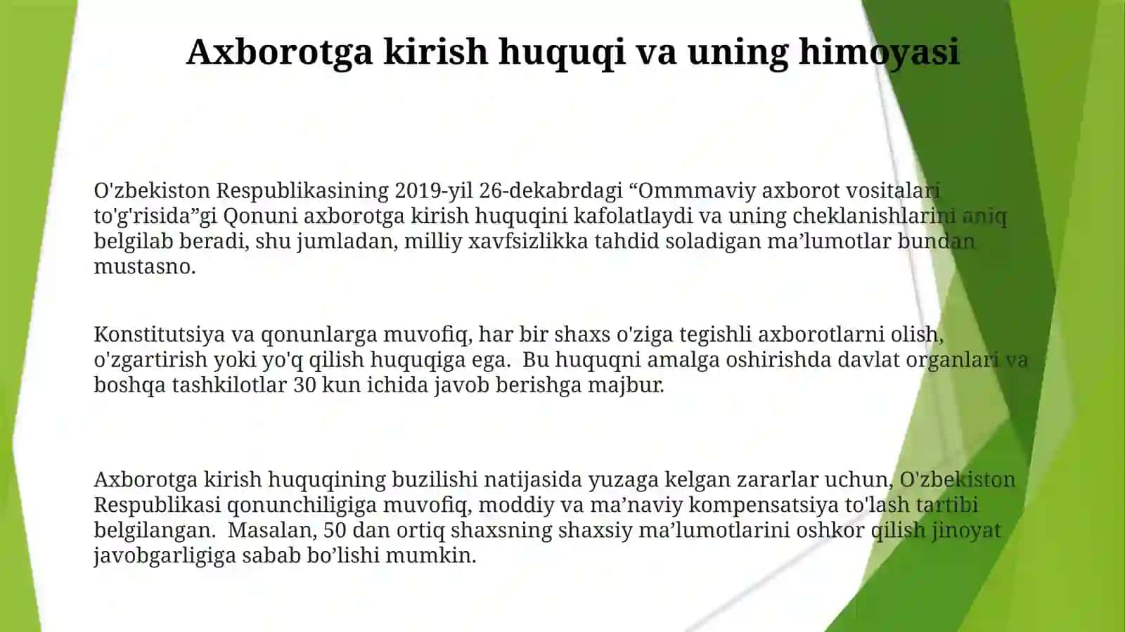 Ommaviy axborot vositalarining faoliyatining huquqiy asoslari 3