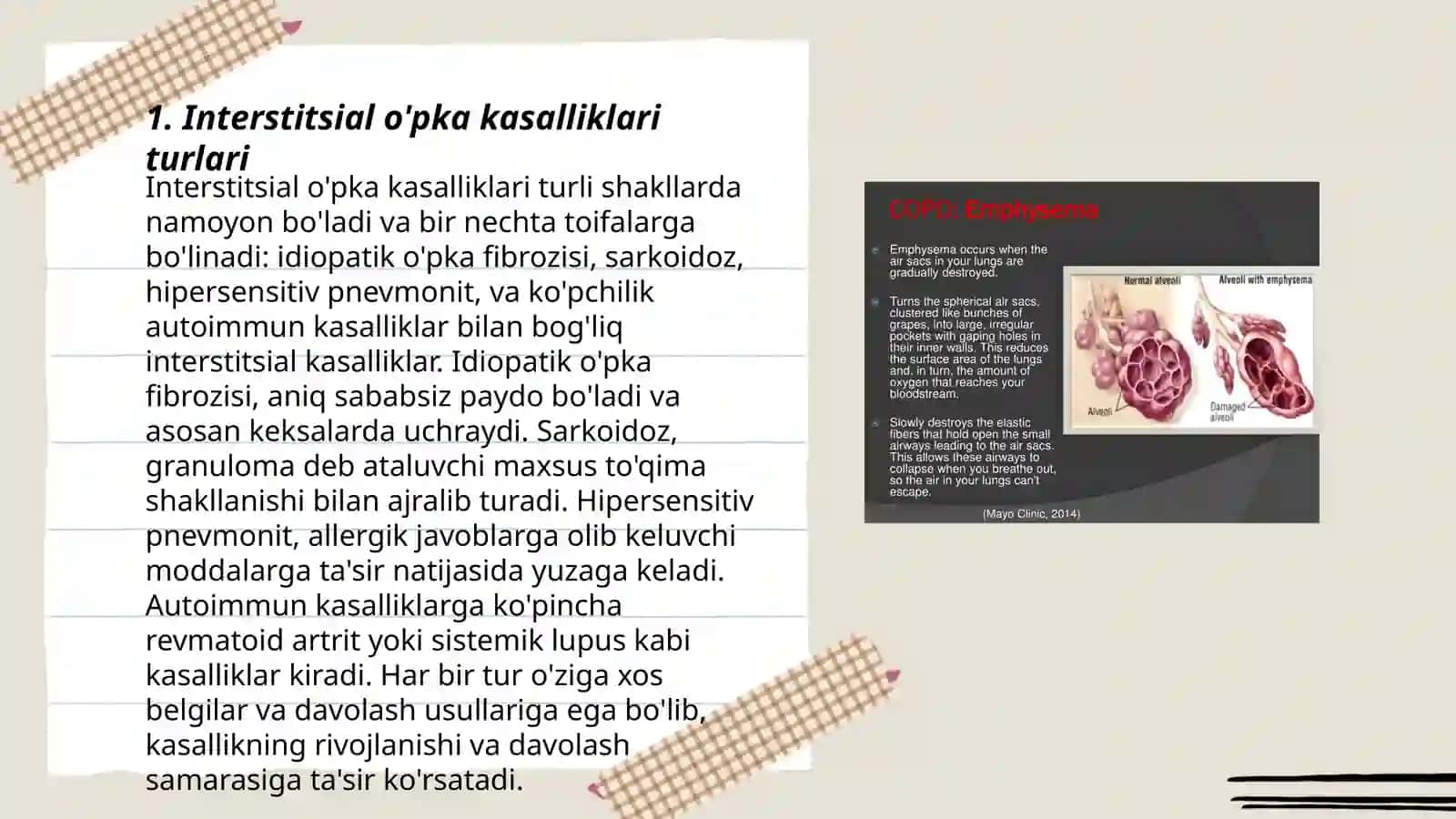 Oʼpkaning interstitsial kasalliklari. Sarkaidoz. Fibrozlanuvchi alveolit 3