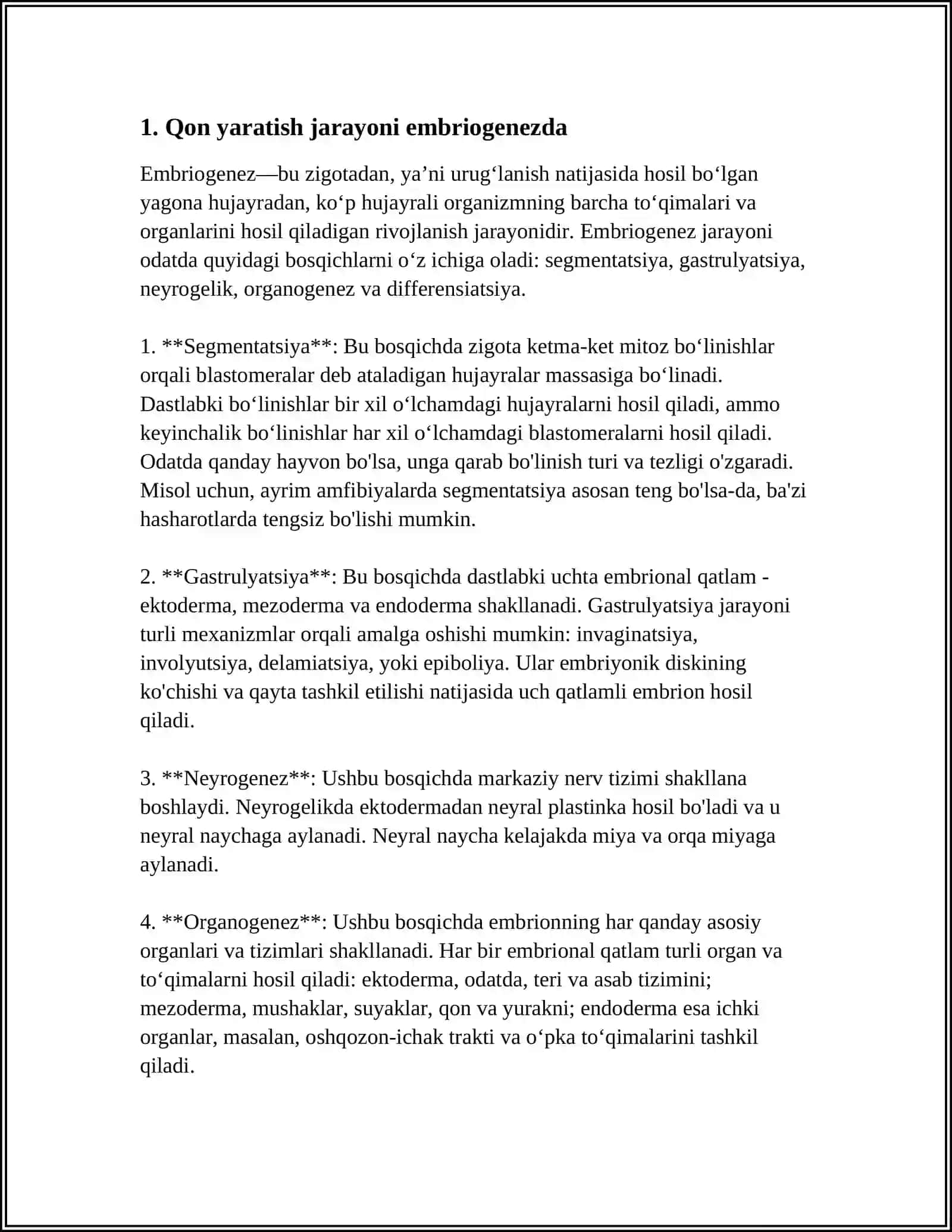 QON HOSIL BÒLISHI. EMBRIONDA QON HOSIL BÒLISHI. VOYAGA YETGAN ORGANIZMDA QON HOSIL BÒLISHI 3