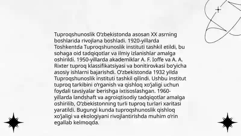 Oʻzbekistondatuproqlar geografiyasi fanining rivojlanishi Abdusalomova Asila 3