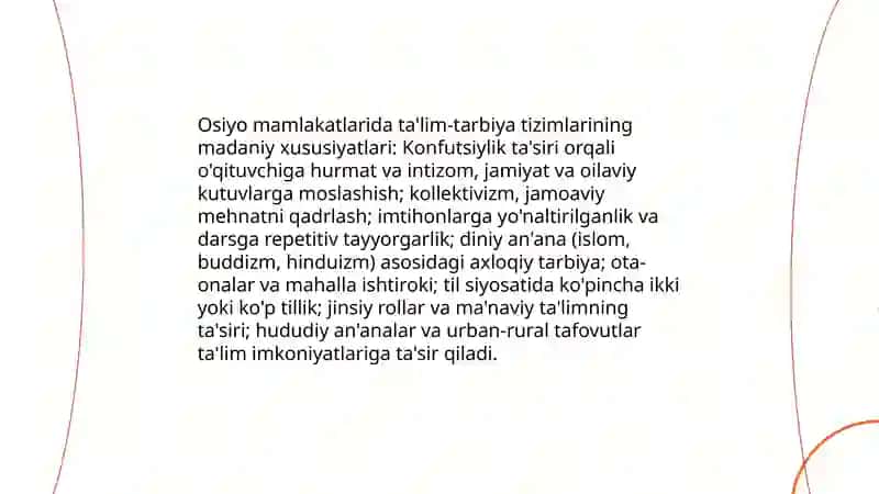 Osiyo davlatlarida ta'lim -tarbiya jarayonining o'ziga xos xususiyatlari 3