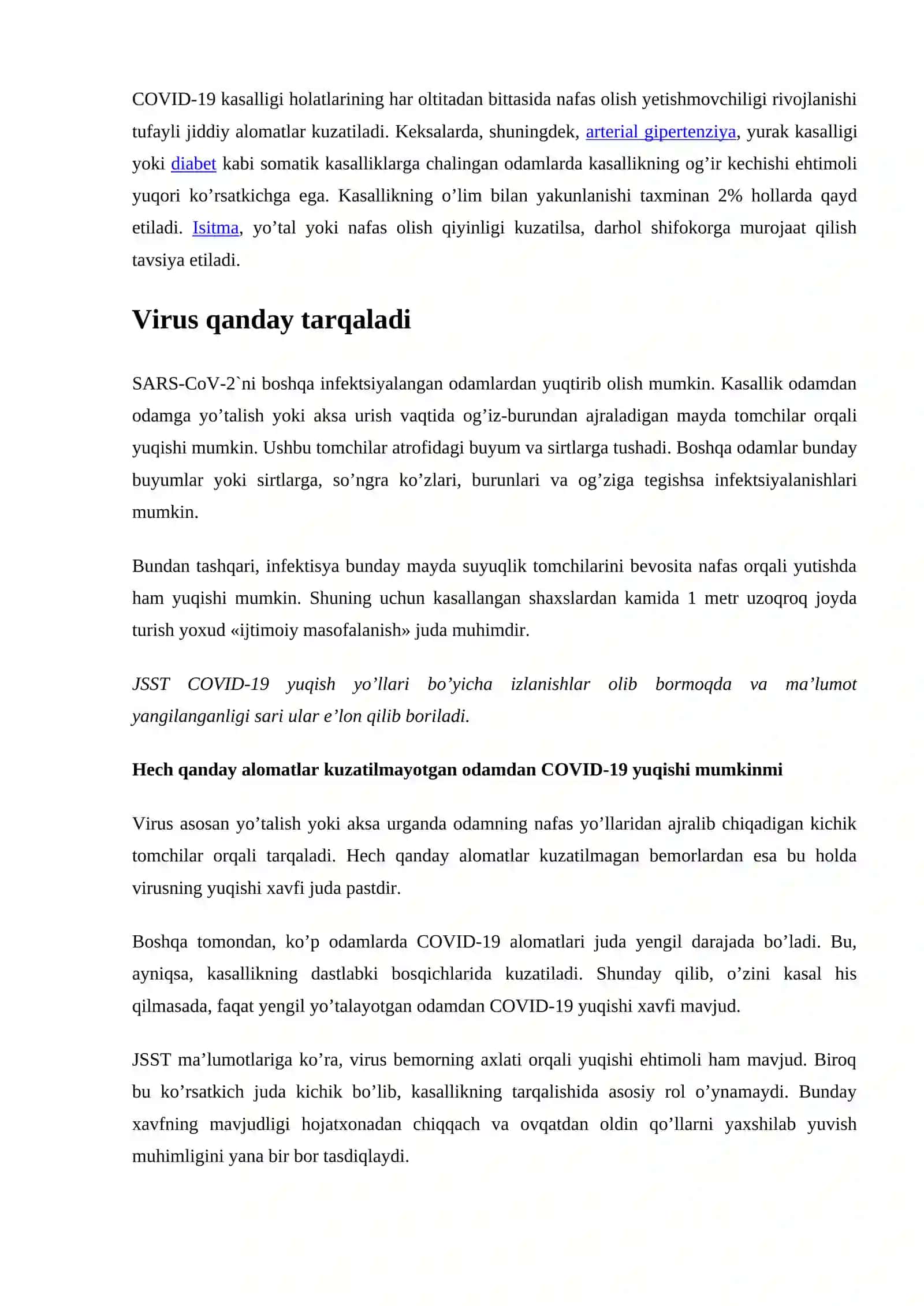 Koronavirus (COVID-19) kasalligi - JSST ko’rsatmalari 3